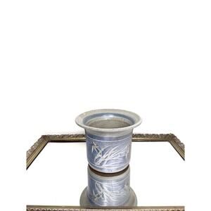 Vintage Studio Art Pottery Utensil Container, Light blue Floral Design Studio Po